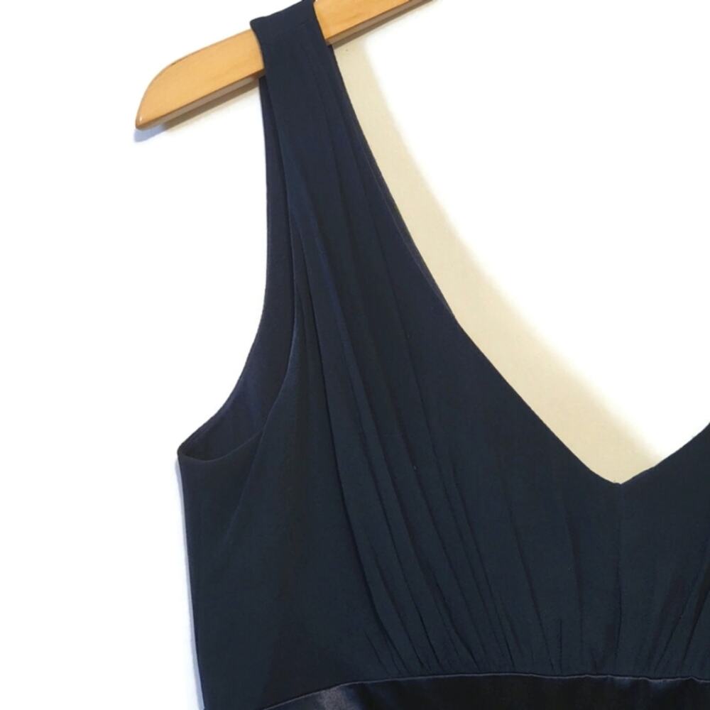 Ann Taylor Dark Blue Silk Sleeveless Midi Dress V-Neck V-Back A-Line Classic 6 - Picture 4 of 13